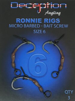 Deception Angling Ronnie Rigs (3 per pack) - Size 4 Micro Barbed with Bait Screw
