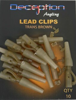 Lead Clips with tails and pins (10 per pack) - TRANS BROWN