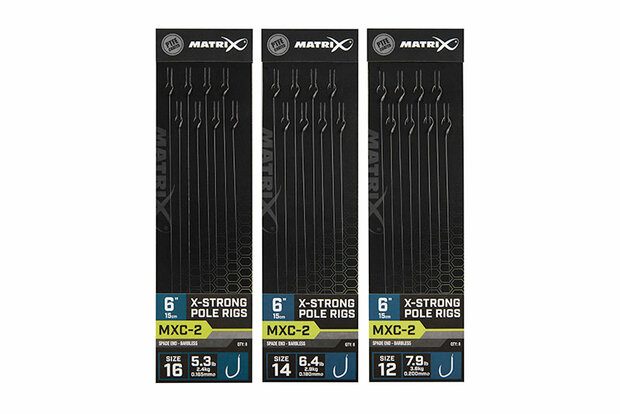MXC-2 Size 16 Barbless / 0.165mm / 6 (15cm) X-Strong Pole Rig - 8pcs"