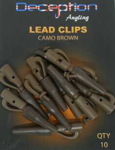 Lead Clips with tails and pins (10 per pack) - CAMO BROWN Lead Clips with tails and pins (10 per pack) - CAMO BROWN